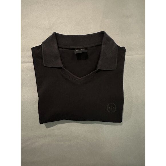 AX Armani Exchange Polo Top for Men V Neck Short Sleeves Collared Sz L Black - Picture 6 of 9